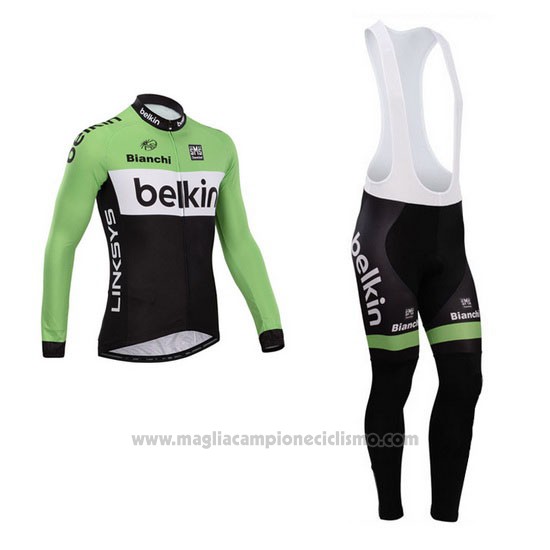 2014 Abbigliamento Ciclismo Belkin Verde e Nero Manica Lunga e Salopette